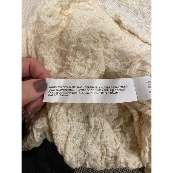 ZARA Women’s M Puff Sleeve Crop Top Cream Off-Shoulder Textured Cotton Blend - Picture 5 of 6